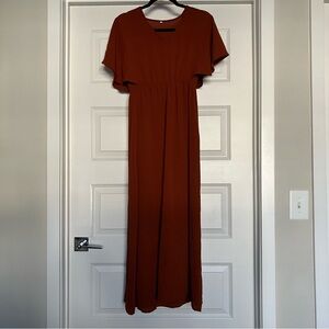 Short Sleeve Long Summer Dress Dark Orange Brick Womens Small 2026-3b9